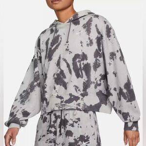 Nike Women's Oversized Hoodie Washed Cropped Hoodie Black Grey Tie Dye, Size M